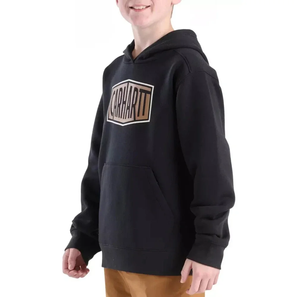 Carhartt Hoodie Boys Large Black Graphic Fleece Long Sleeve Pullover JAX1765